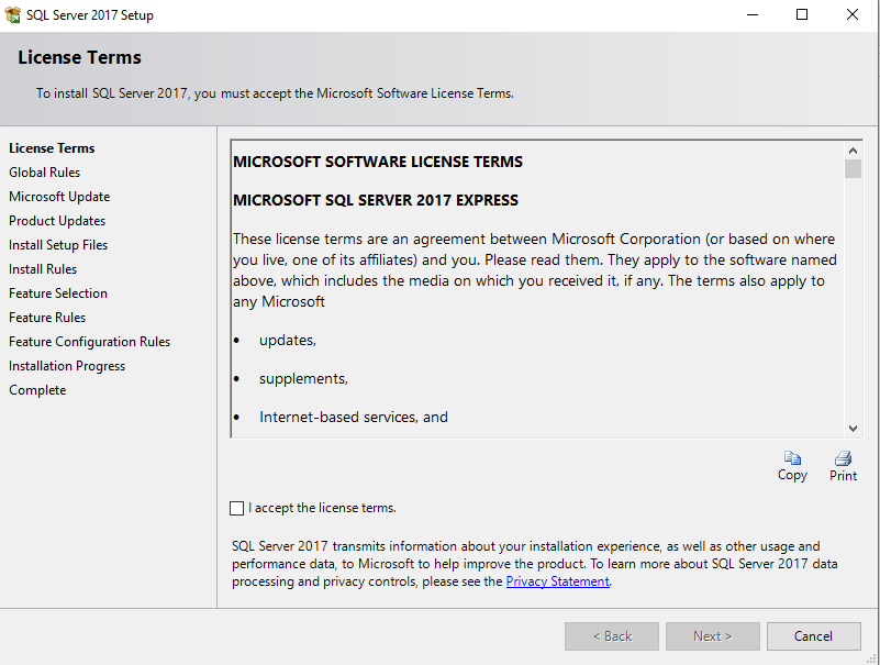 Accepting Microsoft software licence terms
